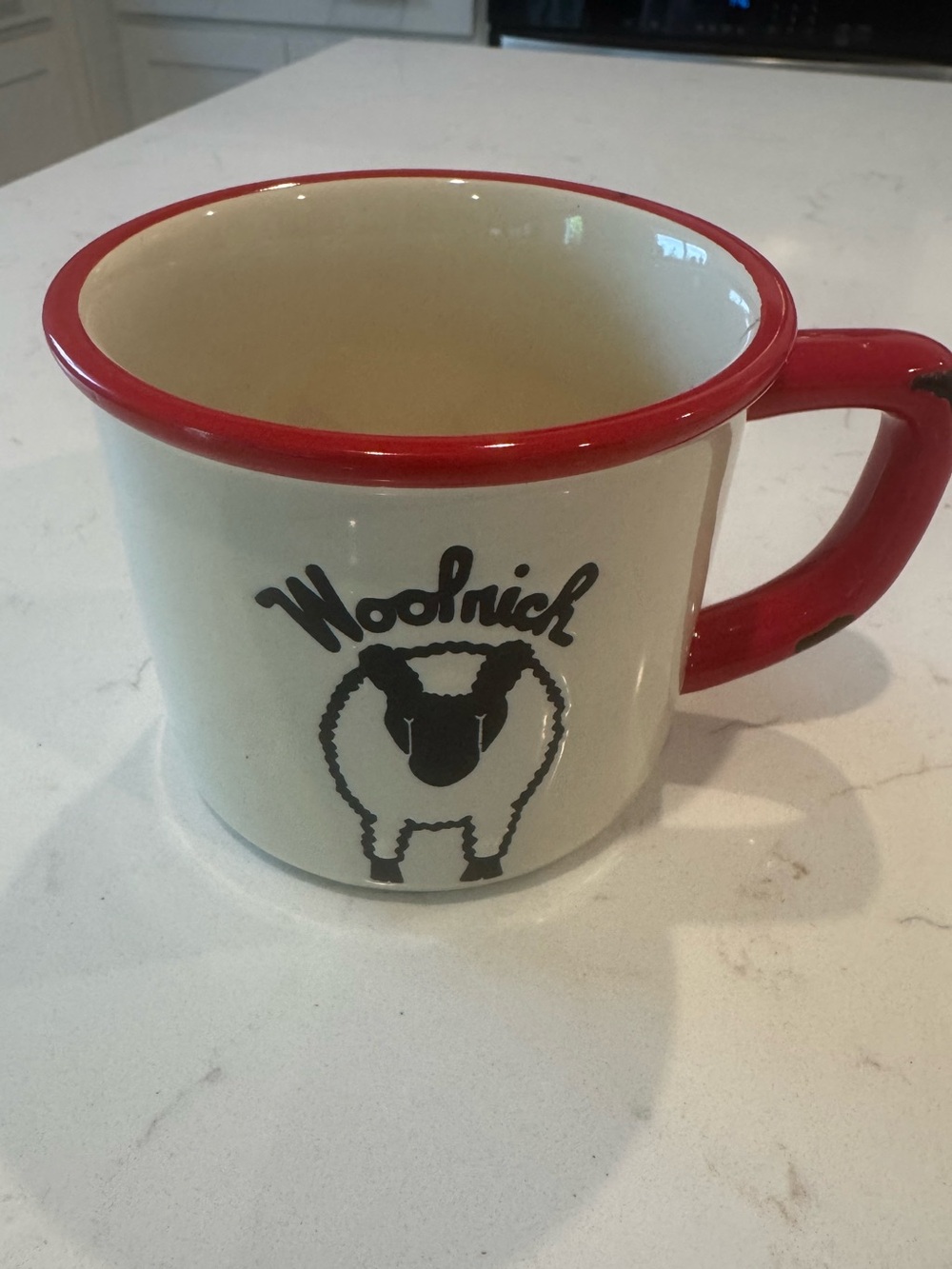Woolrich Cream Mug with Red Rim and Handle